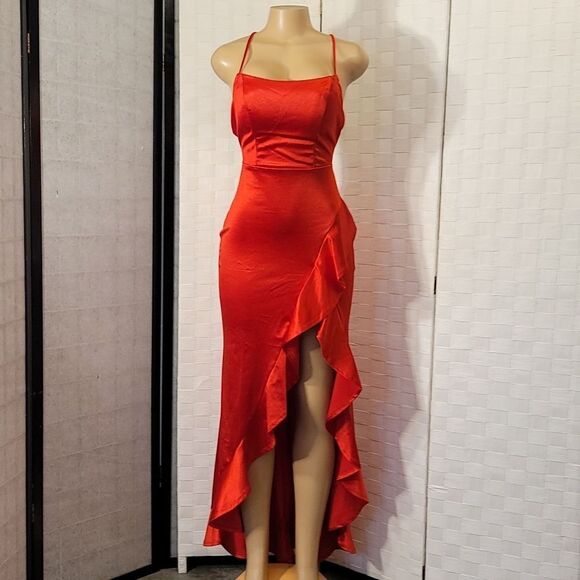 BRAND NEW CRYSTAL DOLL  BAE RUFFLE HEM SATIN SLEEVELESS DRESS - Picture 14 of 16